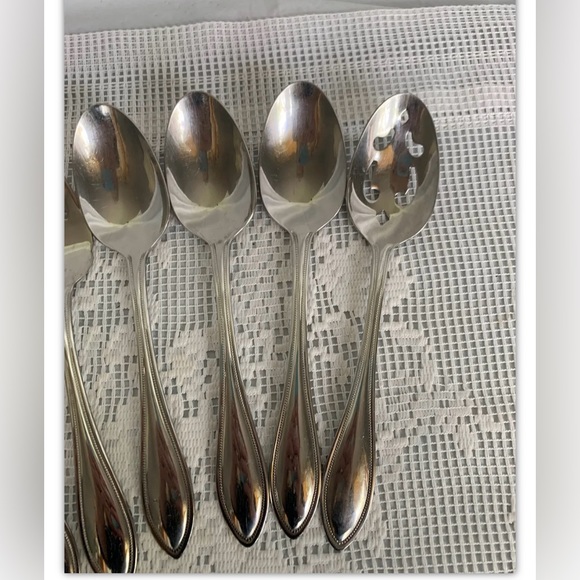RSVP beaded 18/10 stainless steel Flatware set 9 serving pieces set pointed tip - Picture 4 of 7